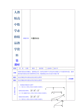 人教版高中數(shù)學(xué)學(xué)案必修四第二章 向量的加法