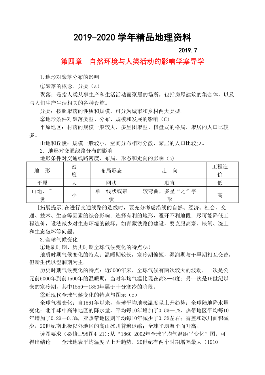 2020鶴崗一中高中地理 第四章 自然環(huán)境與人類活動(dòng)的影響學(xué)案 湘教版必修1_第1頁(yè)