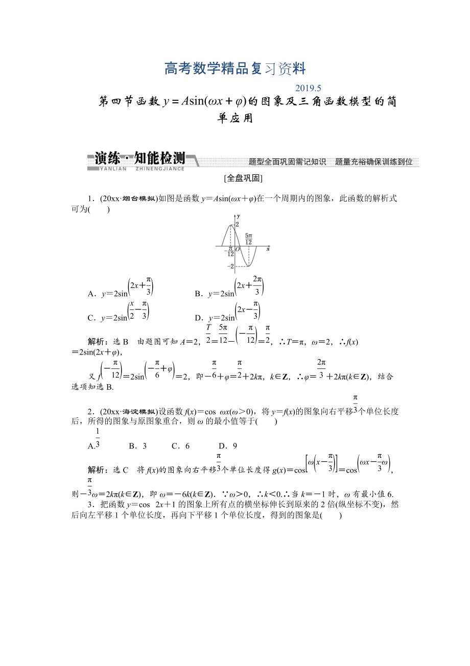 【創(chuàng)新方案】高考數(shù)學(xué)理一輪知能檢測(cè)：第3章 第4節(jié)　函數(shù)y＝asin(ωx＋φ)的圖象及3角函數(shù)模型的簡(jiǎn)單應(yīng)用_第1頁(yè)