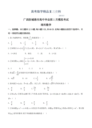 广西防城港市高中毕业班1月模拟考试数学理试卷含答案