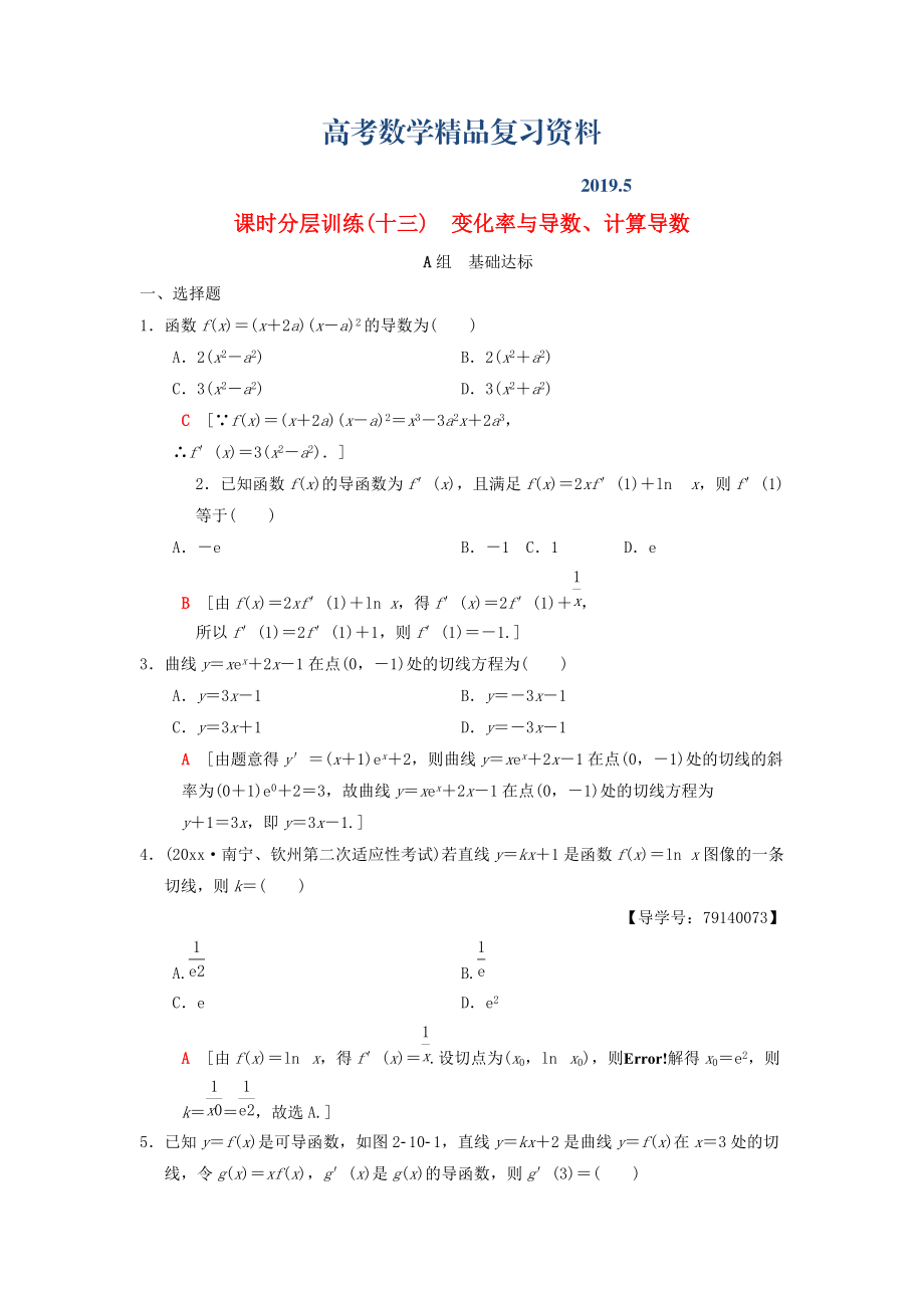 高考数学一轮复习学案训练课件北师大版理科： 课时分层训练13 变化率与导数、计算导数 理 北师大版_第1页