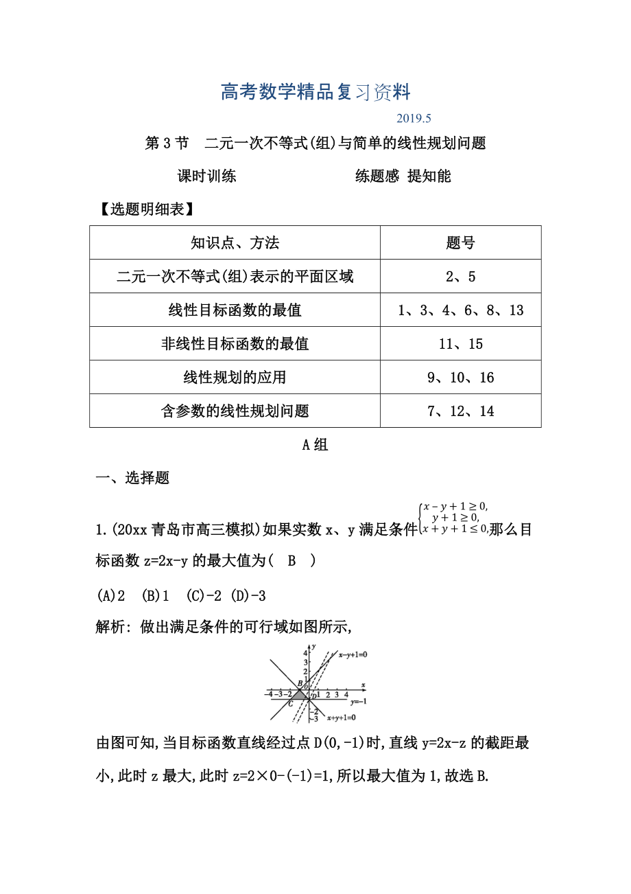 高三數(shù)學(xué)復(fù)習(xí) 第3節(jié)　二元一次不等式(組)與簡單的線性規(guī)劃問題_第1頁