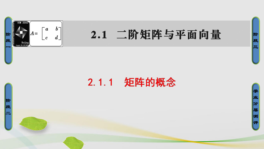 高中數(shù)學(xué) 21 二階矩陣與平面向量 1 矩陣的概念課件 蘇教版選修42_第1頁