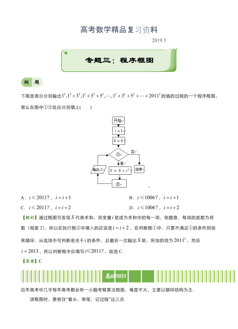 高考備考“最后30天”大沖刺 數(shù)學(xué) 專題三 程序框圖理 教師版_第1頁