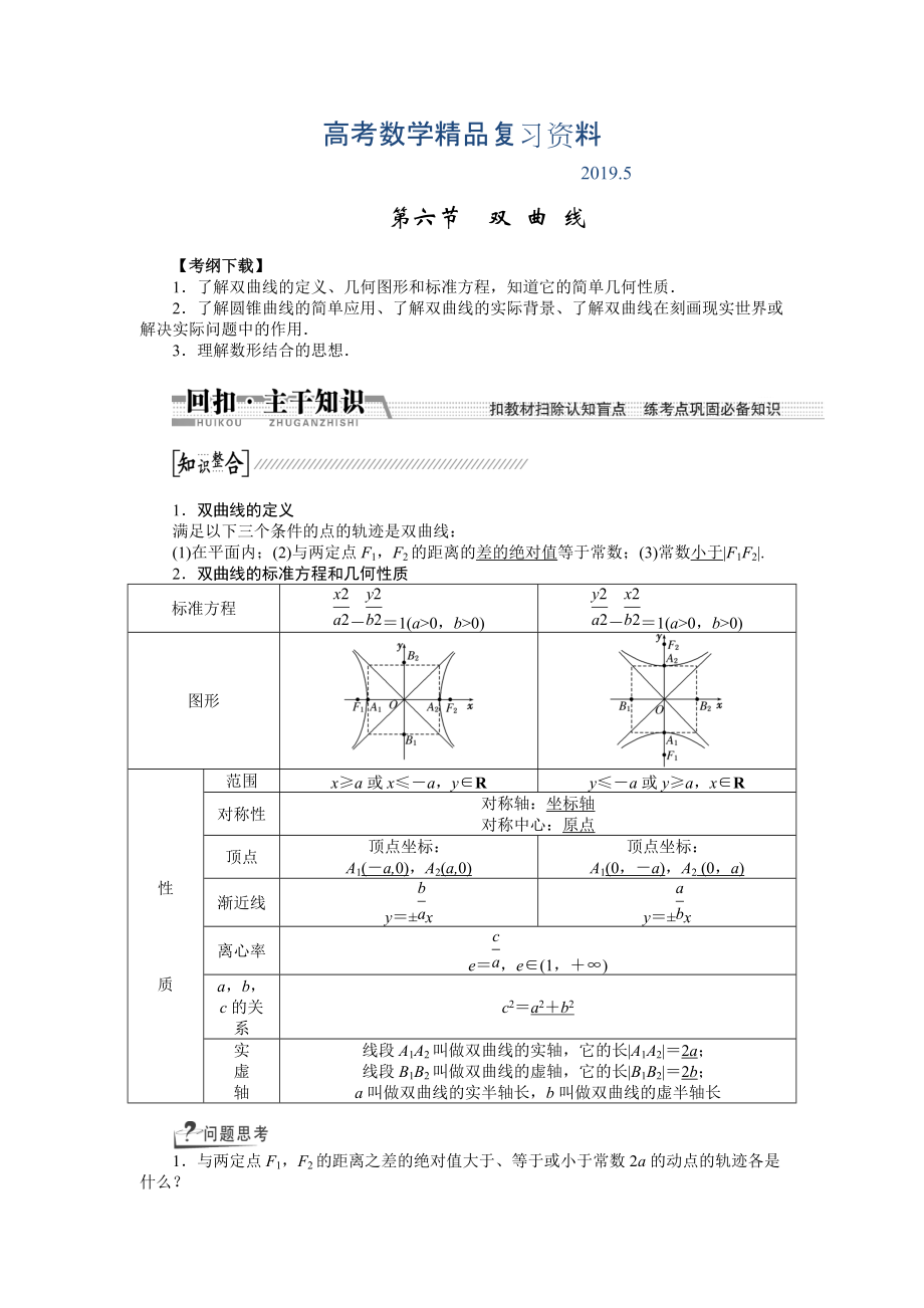 【創(chuàng)新方案】高考數(shù)學(xué)理一輪復(fù)習(xí)配套文檔：第8章 第6節(jié)　雙 曲 線_第1頁