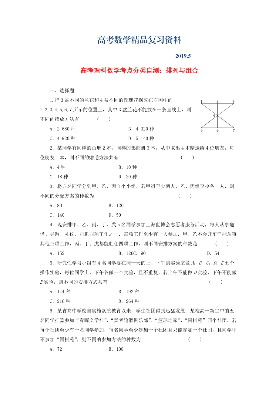 高考数学考点分类自测 排列与组合 理_第1页