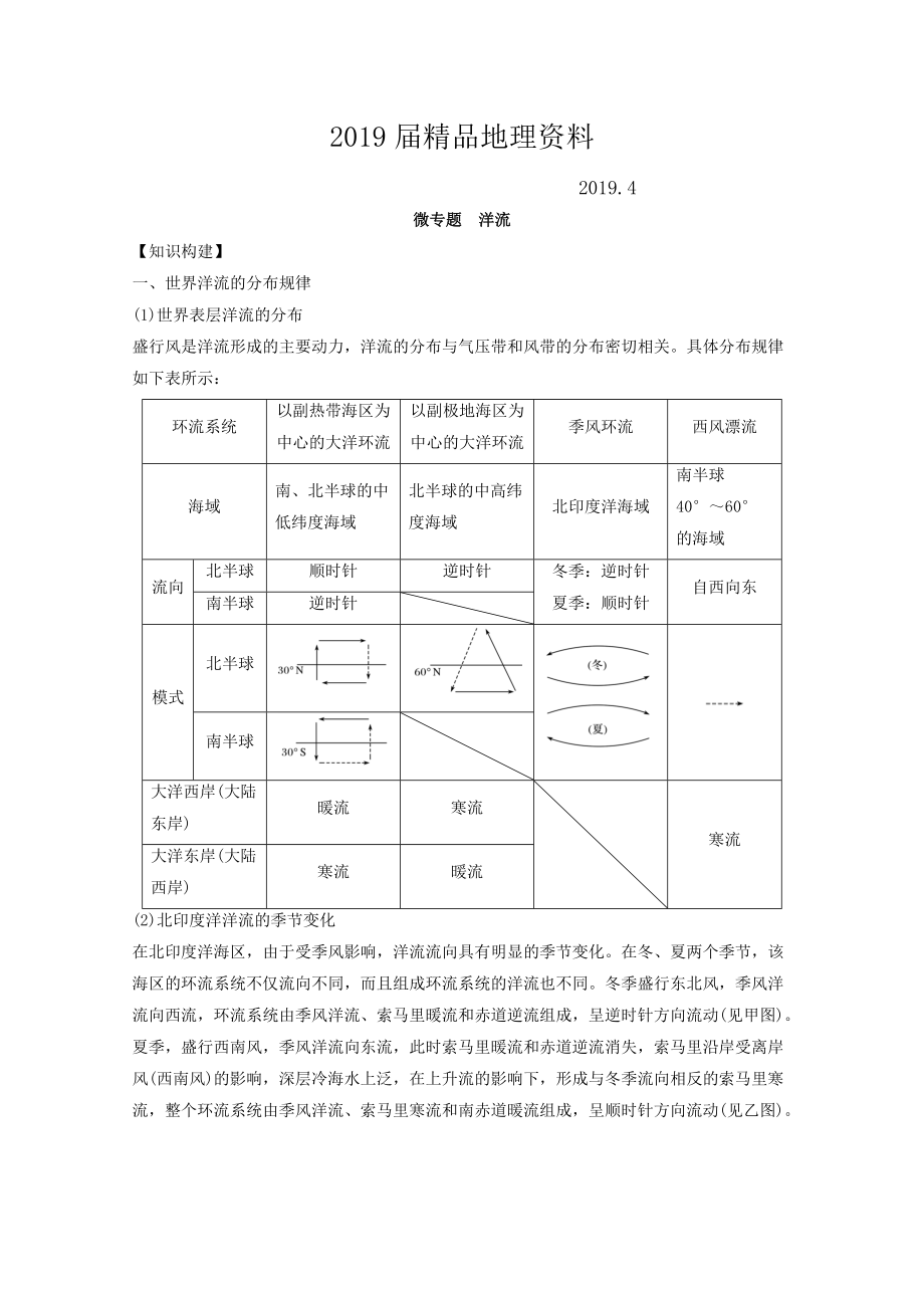 專題三 水 微專題3.7 洋流二輪地理微專題要素探究與設(shè)計(jì) Word版含解析_第1頁