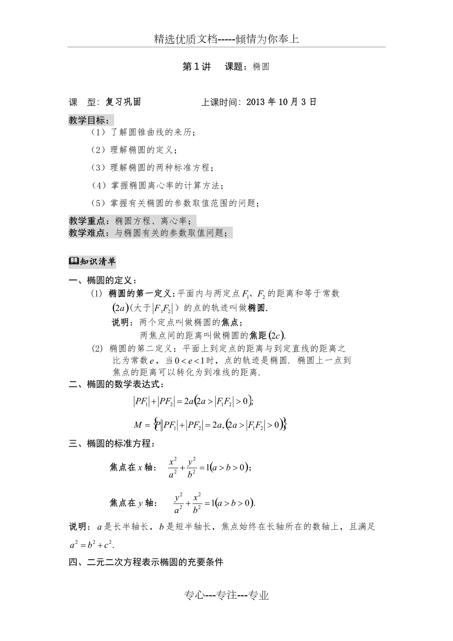 高二数学椭圆知识点整理(共4页)_第1页