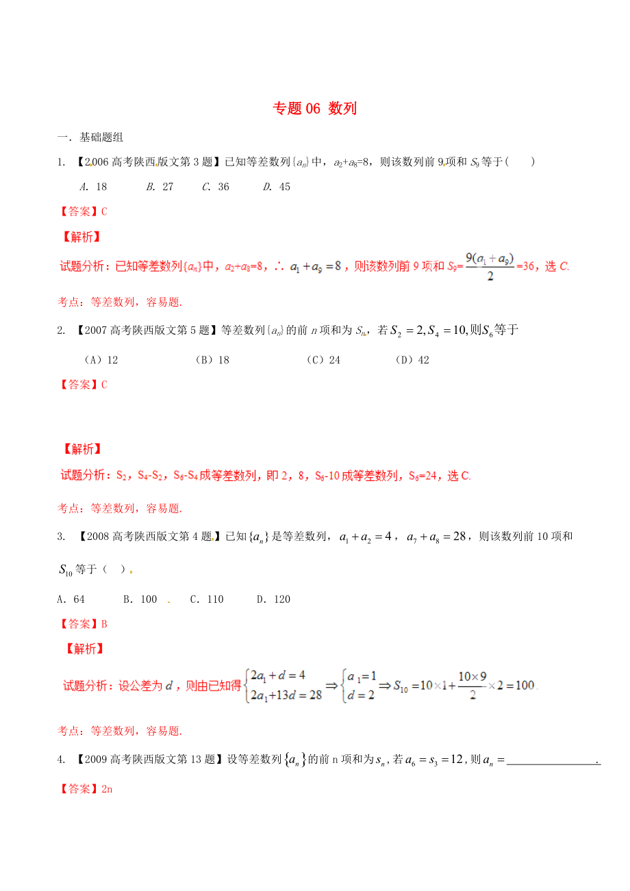 最新陕西版高考数学分项汇编 专题06 数列含解析文_第1页
