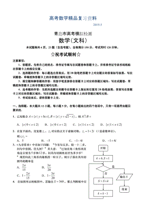 山东省青岛市高三5月模拟考试数学文试卷及答案