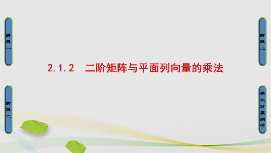 高中數(shù)學(xué) 21 二階矩陣與平面向量 2 二階矩陣與平面列向量的乘法課件 蘇教版選修42_第1頁