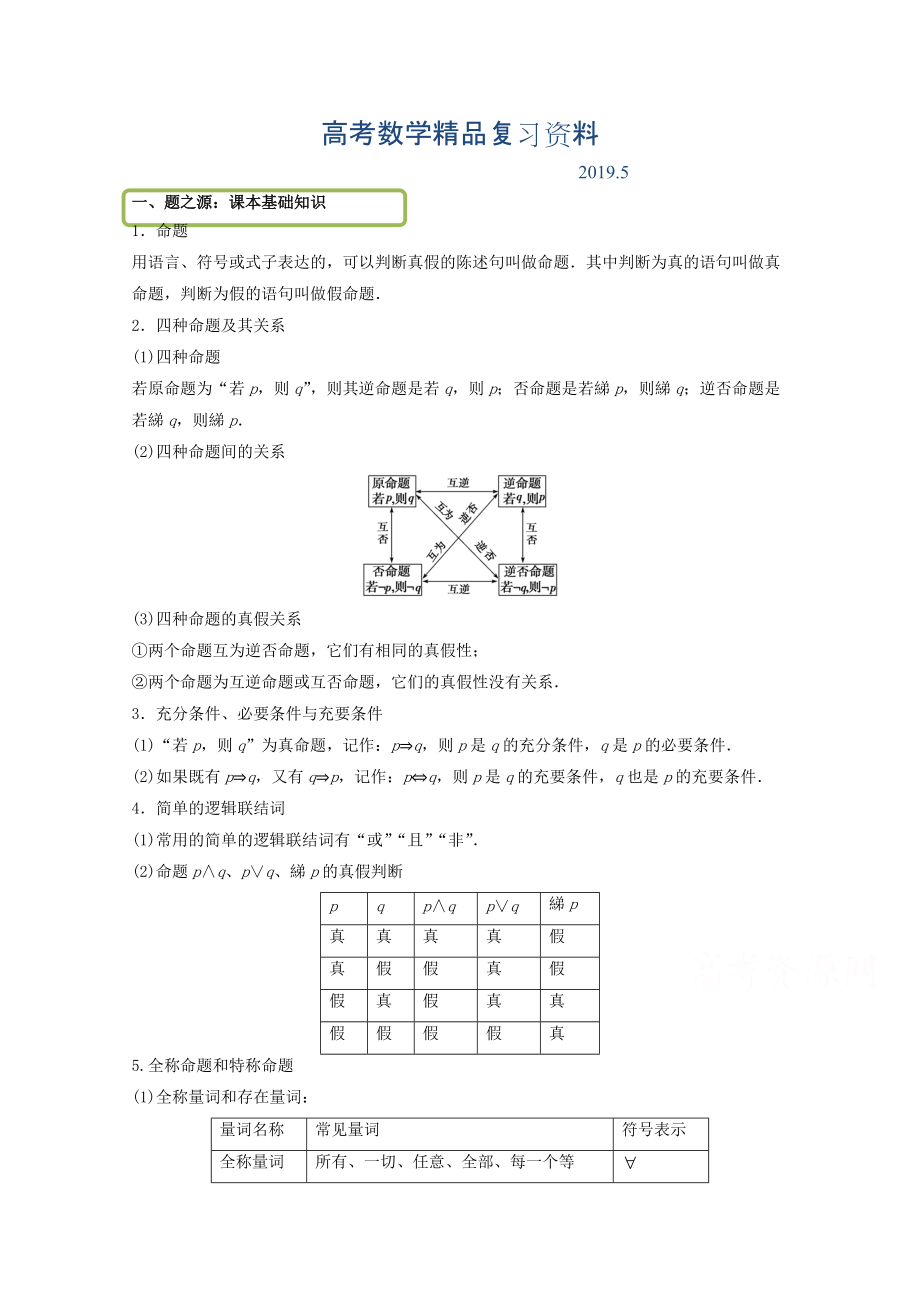 【選修1－11－24－5】：專題一 常用邏輯用語 Word版含解析_第1頁