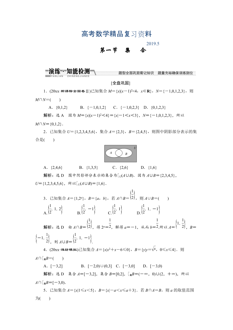 【創(chuàng)新方案】高考數(shù)學(xué)理一輪知能檢測(cè)：第1章 第1節(jié)　集合_第1頁(yè)