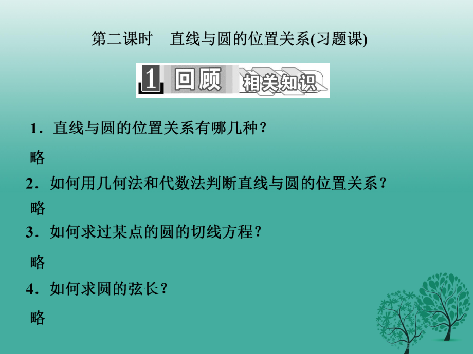 高中數(shù)學(xué) 421 第二課時(shí) 直線與圓的位置關(guān)系習(xí)題課課件 新人教A版必修2_第1頁(yè)