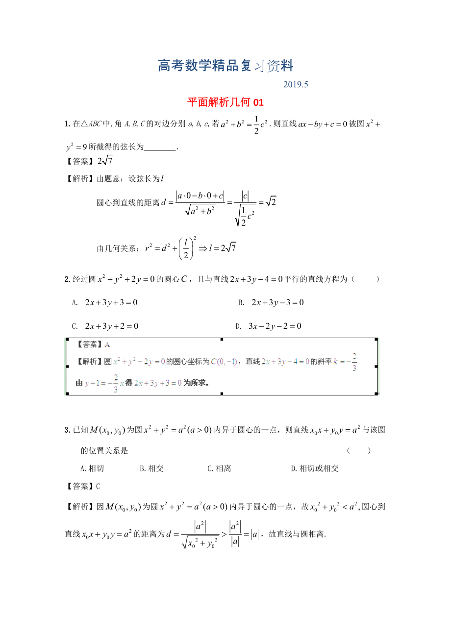 廣東省江門市高考數(shù)學(xué)一輪復(fù)習(xí) 專項檢測試題24 平面解析幾何1_第1頁