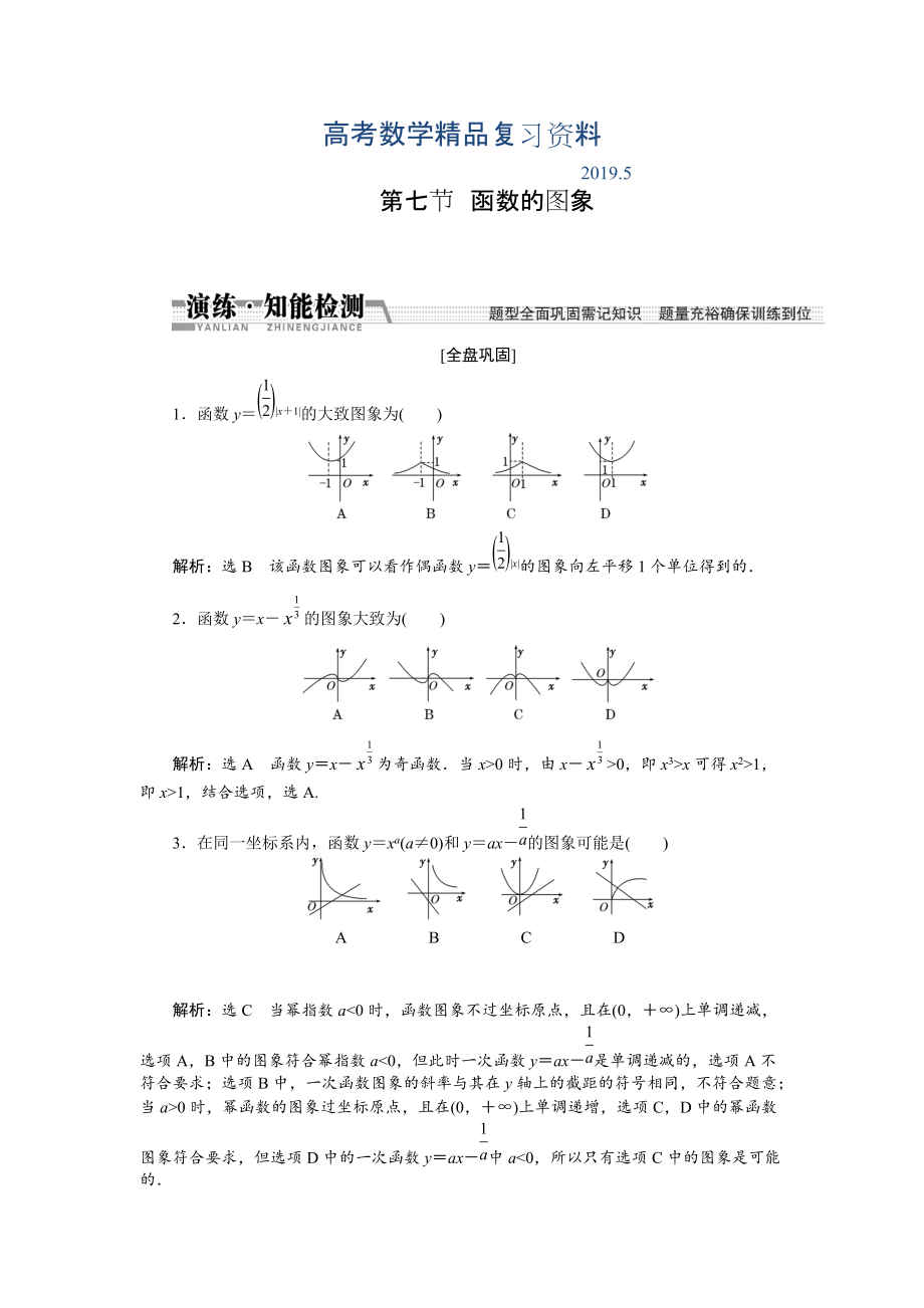 【創(chuàng)新方案】高考數(shù)學(xué)理一輪知能檢測：第2章 第7節(jié)　函數(shù)的圖象_第1頁