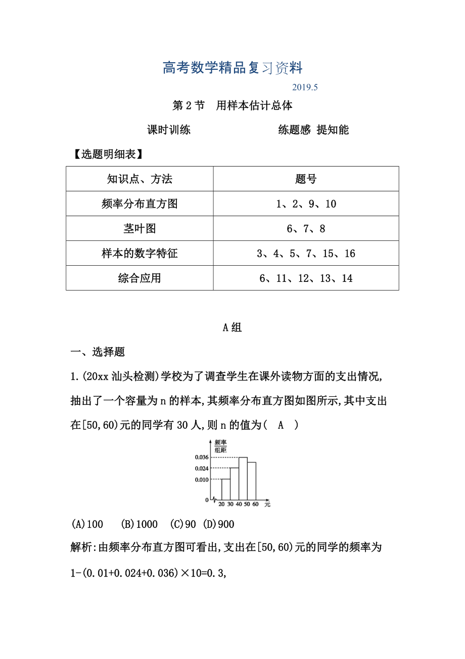 高三數(shù)學(xué)復(fù)習(xí) 第2節(jié)　用樣本估計(jì)總體_第1頁(yè)