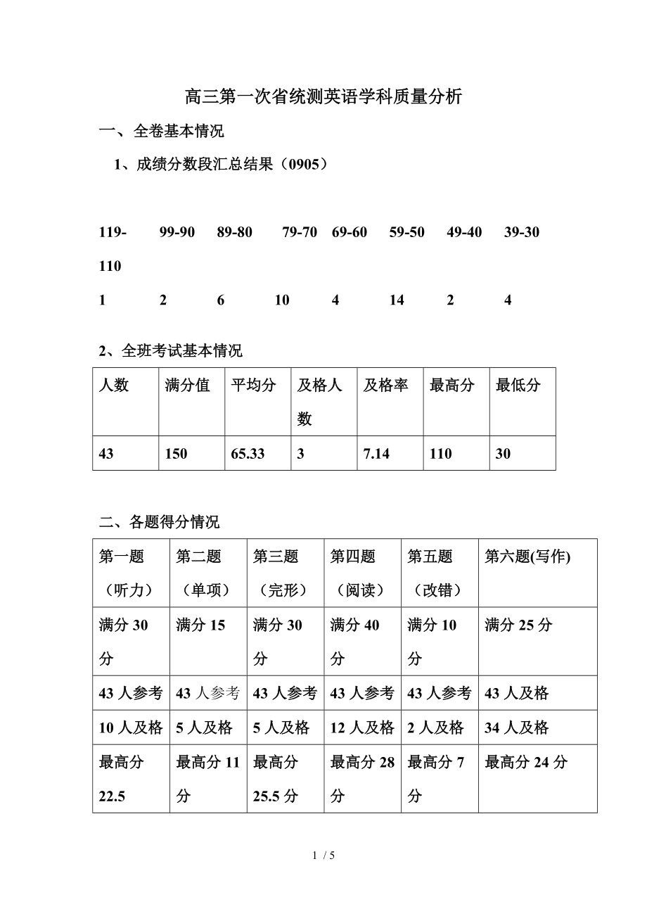 （精选）高三第一次省统测英语学科质量分析_第1页