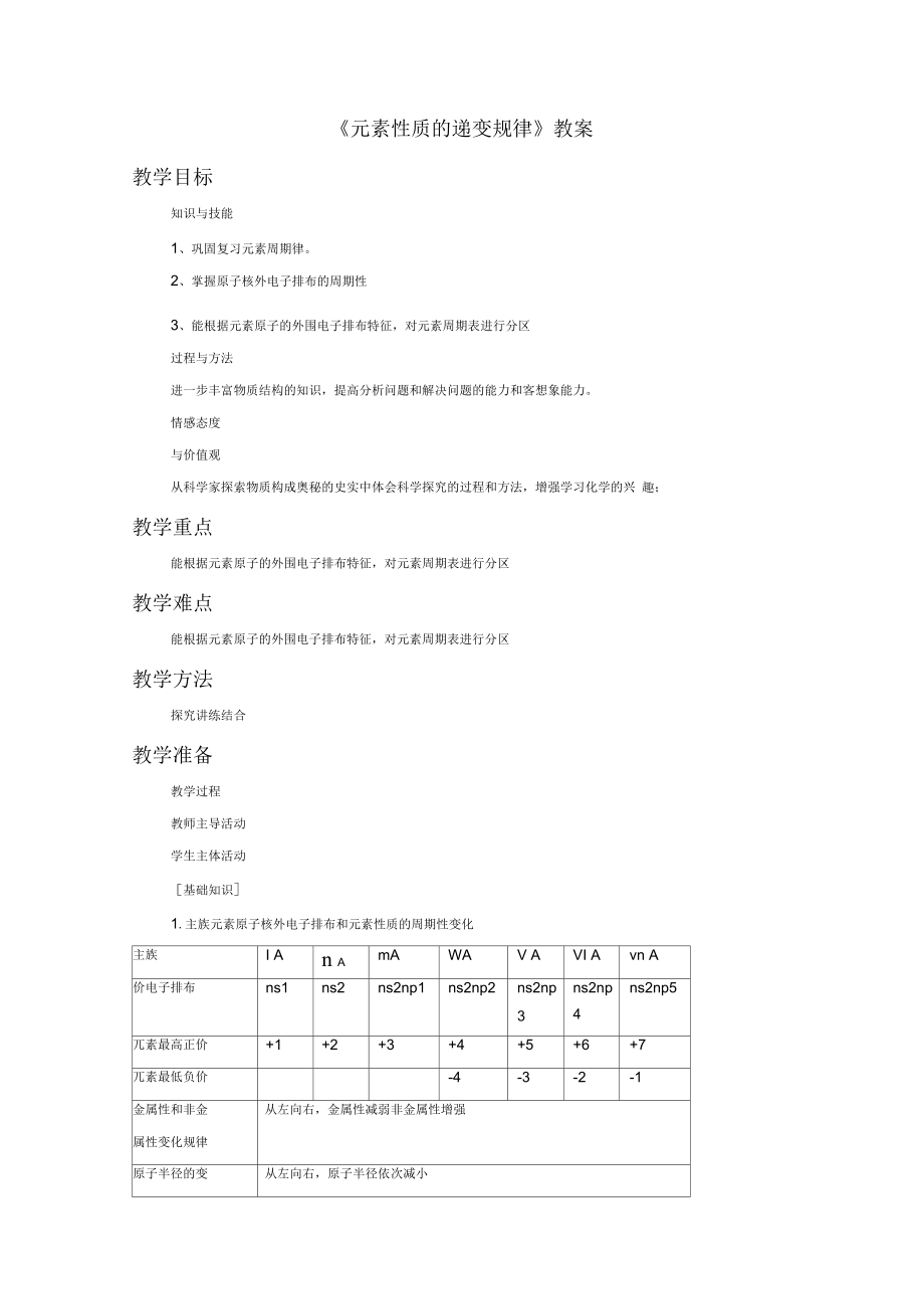 《元素性質(zhì)的遞變規(guī)律》教案1_第1頁