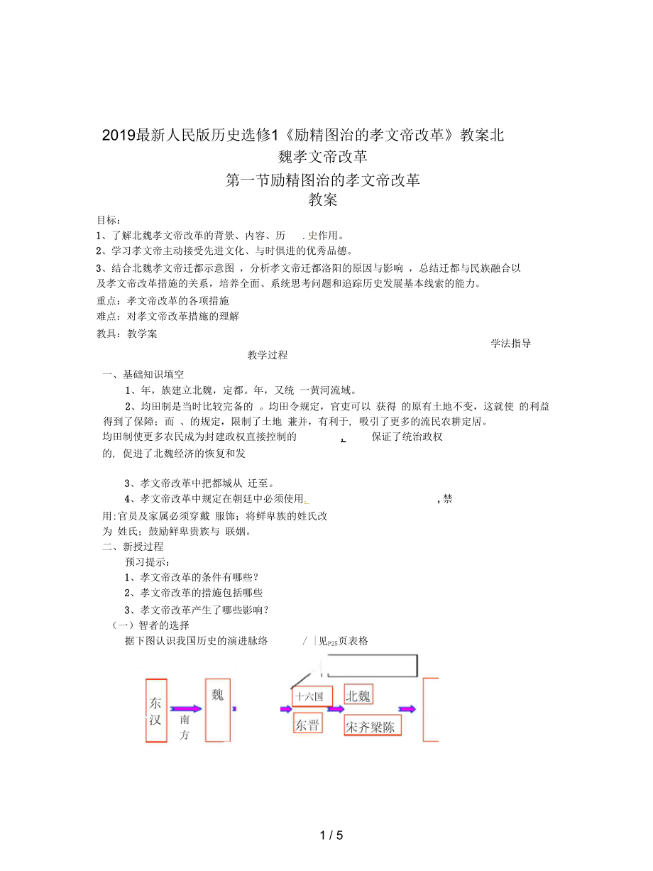 人民版歷史選修1《勵精圖治的孝文帝改革》教案_第1頁