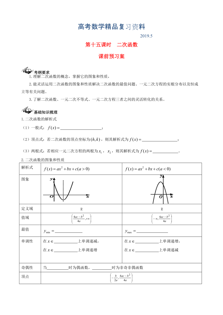 新課標(biāo)高三數(shù)學(xué)一輪復(fù)習(xí) 第2篇 二次函數(shù)學(xué)案 理_第1頁