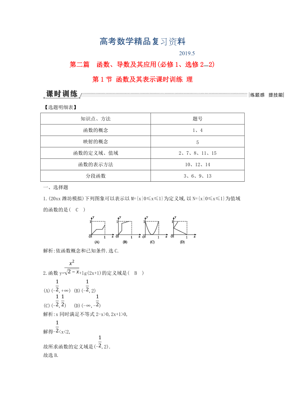 新課標(biāo)高三數(shù)學(xué)一輪復(fù)習(xí) 第2篇 第1節(jié) 函數(shù)及其表示課時訓(xùn)練 理_第1頁