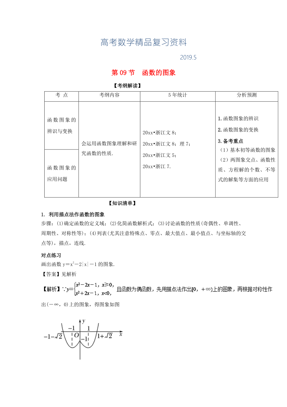 浙江版高考數(shù)學(xué)一輪復(fù)習(xí)(講練測)： 專題2.9 函數(shù)的圖象講_第1頁