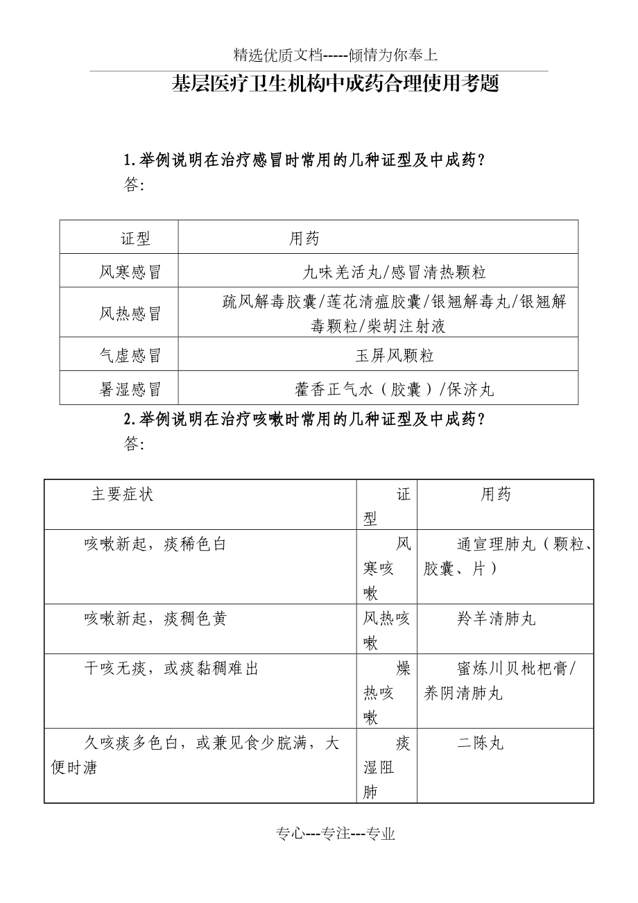 中成药合理使用考题(共6页)_第1页