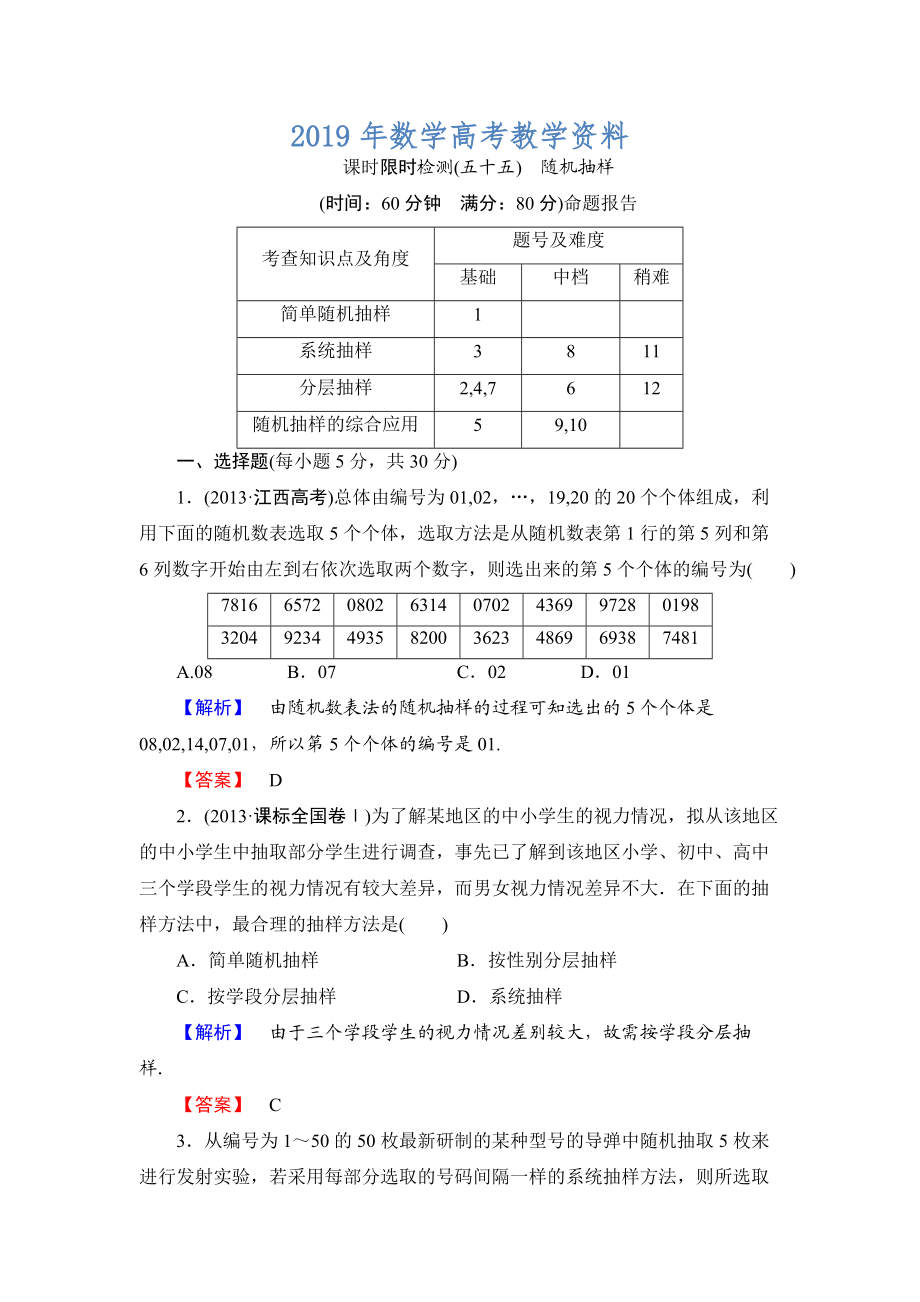 高三數(shù)學(xué)理,山東版一輪備課寶典 【第9章】課時限時檢測55_第1頁