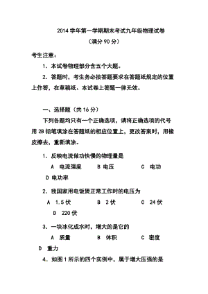 上海市宝山区中考一模（即期末）物理试题及答案