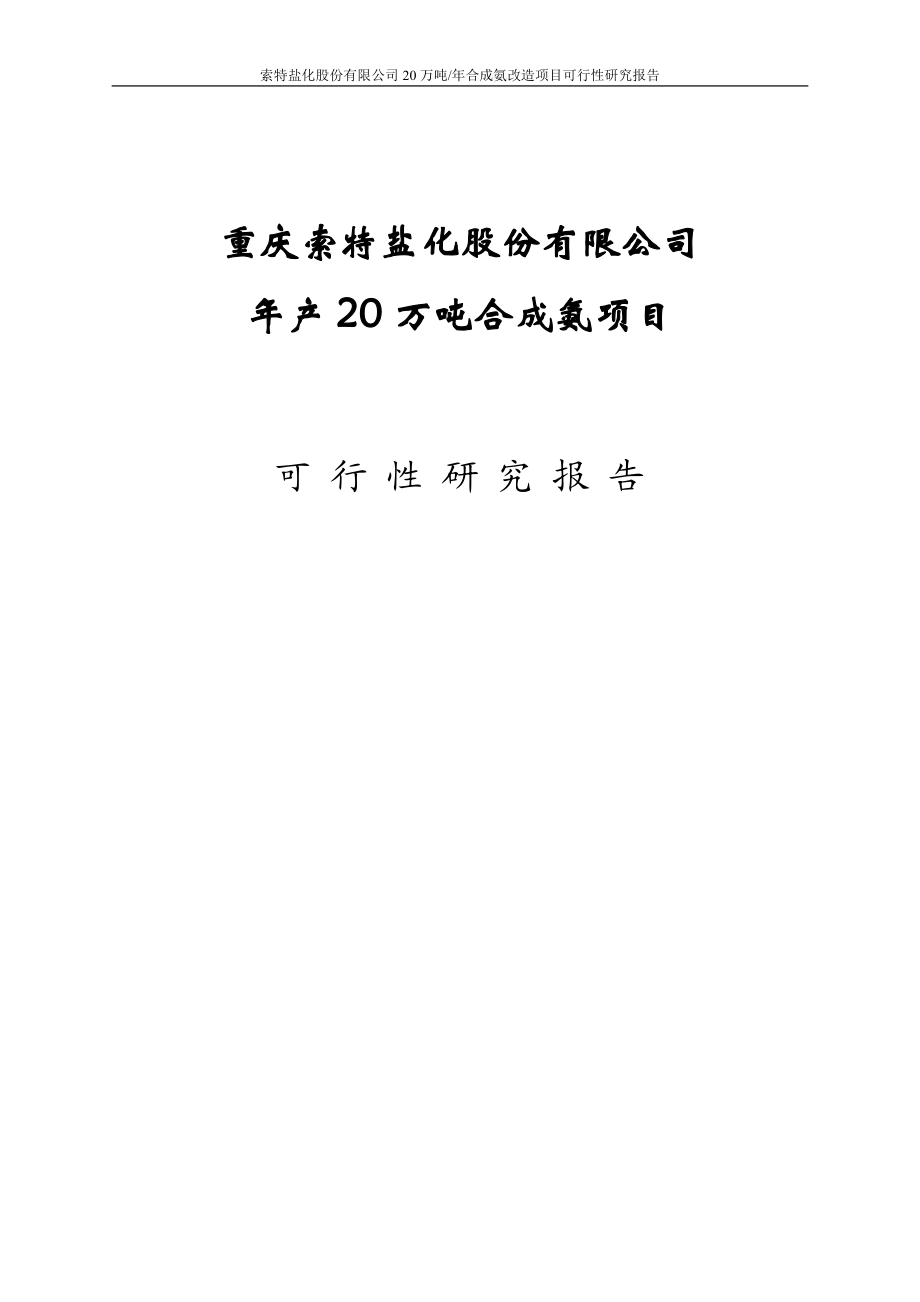 20万吨合成氨扩建项目可行性研究报告_第1页