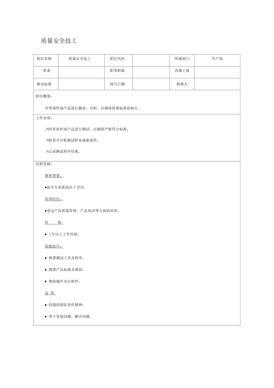 质量安全技工职位说明书_第1页