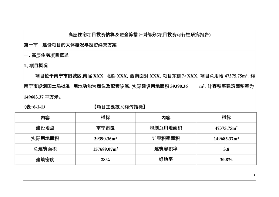 高层住宅项目投资估算及资金筹措计划方案(投资可行性分析)_第1页