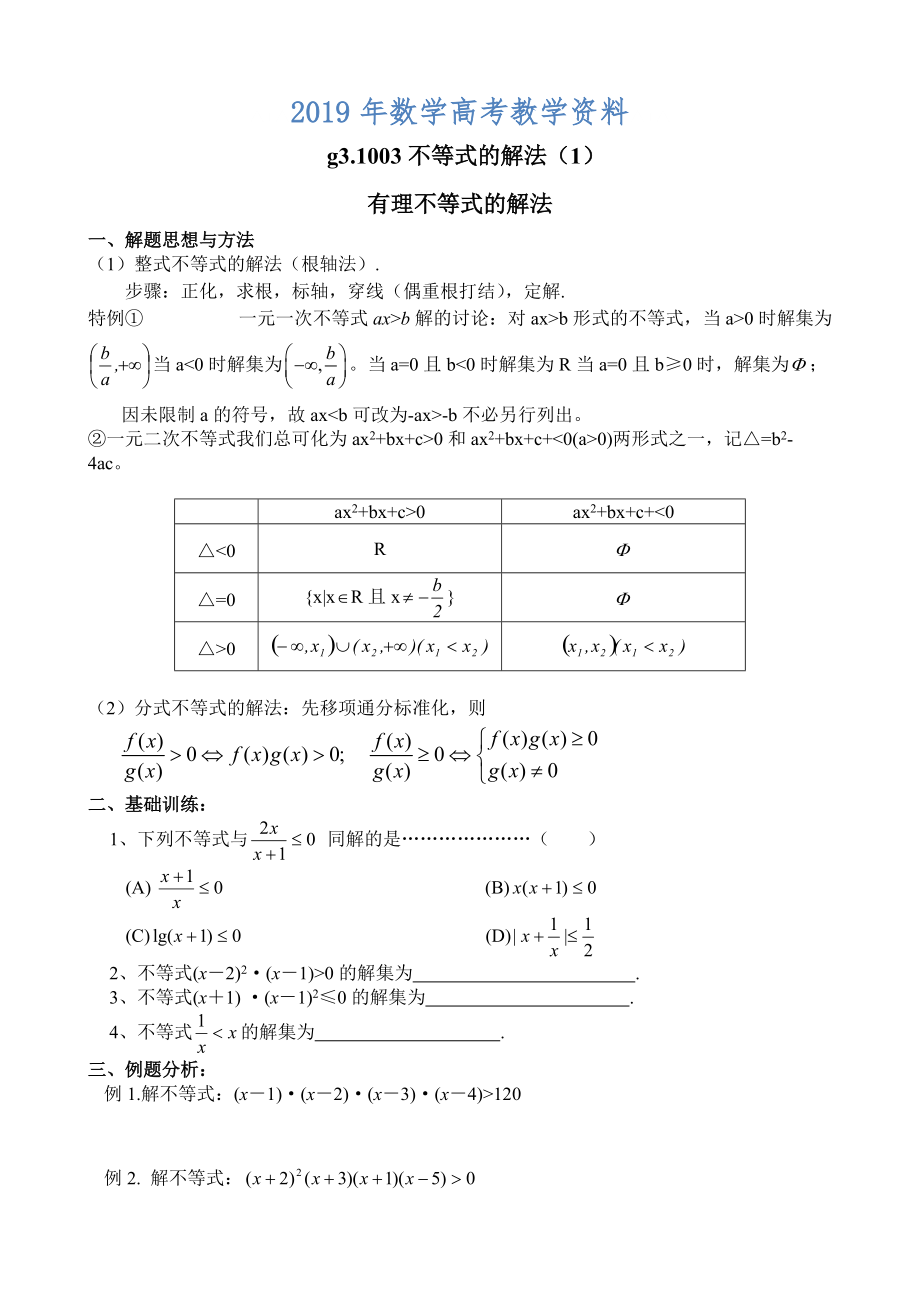 高考數(shù)學(xué)第一輪總復(fù)習(xí)100講 第03不等式的解法1_第1頁(yè)