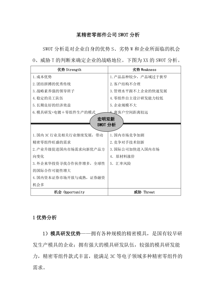 某精密零部件公司SWOT分析_第1页