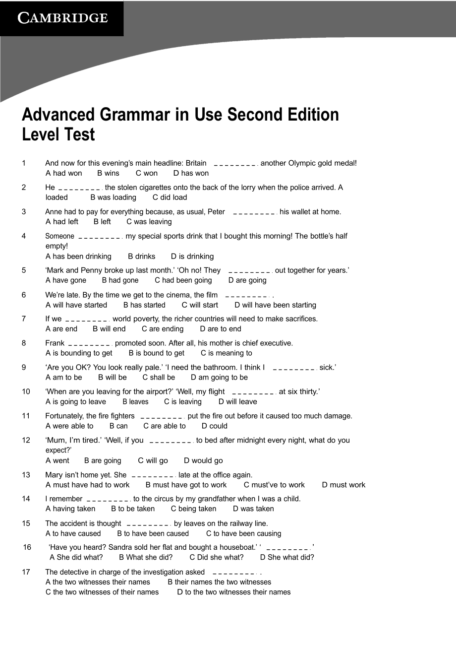 EnglishCambridgeAdvanced Grammar in UseLevel Test With Keys_第1页