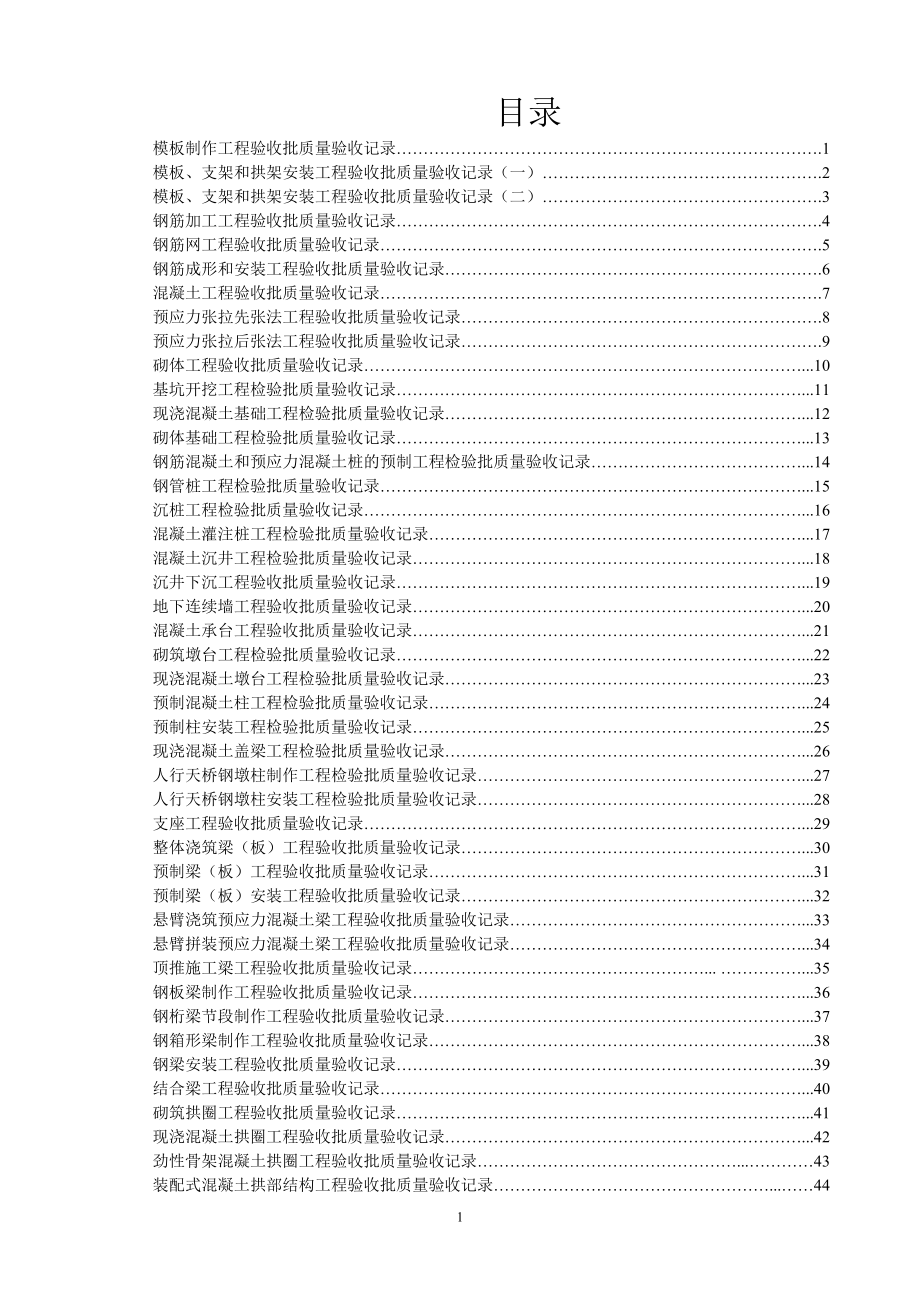 桥梁工程全部检验批验收批竣工验收表格_第1页