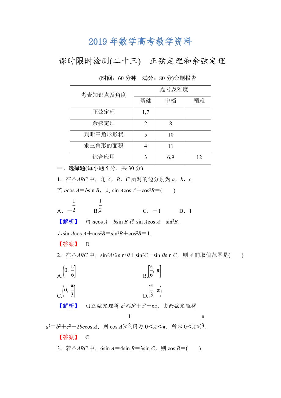 高三數(shù)學理,山東版一輪備課寶典 【第3章】課時限時檢測23_第1頁