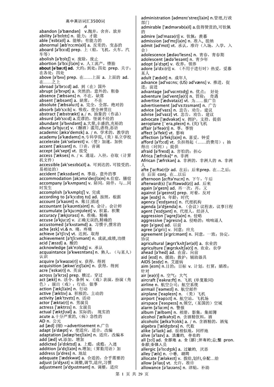 高中英语词汇3500词(必背)_第1页