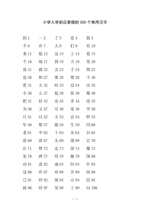 【幼小銜接】小學入學前應(yīng)掌握的500個常用漢字
