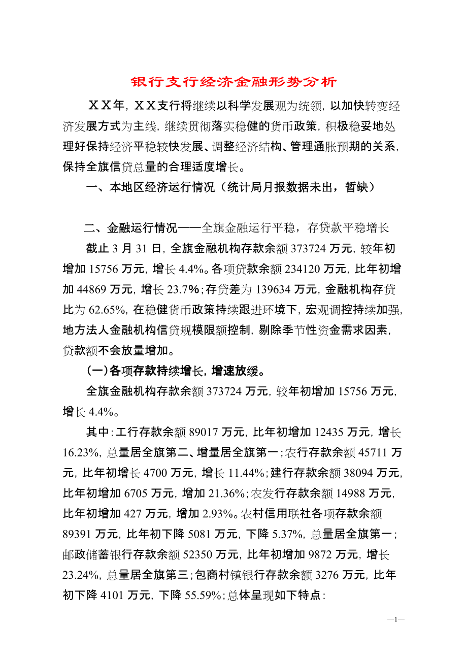 银行支行经济金融形势分析_第1页