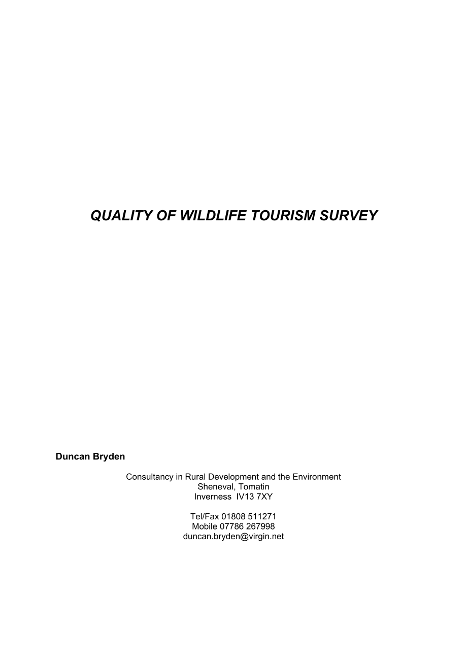 WILDLIFE TOURISM SURVEYThe Tourism and Environment Forum_第1页