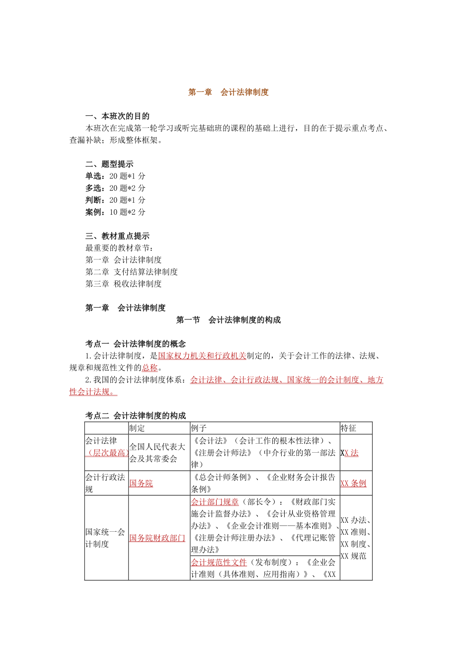 湖南省會計從業(yè)資格證考試財經(jīng)法資料總結第一章 會計法律制度_第1頁