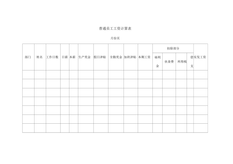 【薪酬福利】普通員工工資計(jì)算表_第1頁(yè)