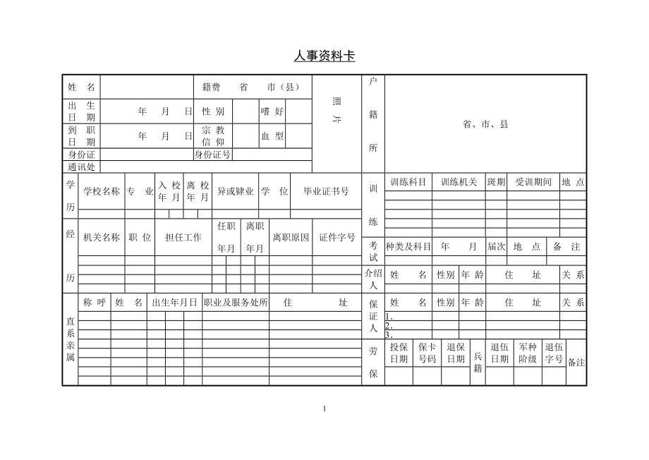 人事管理 人事資料卡 人事考評表_第1頁