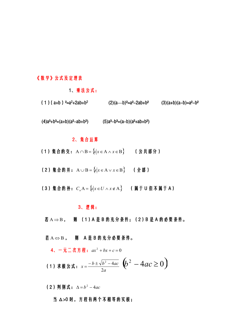 [宝典]《职高数学》公式及定理表_第1页