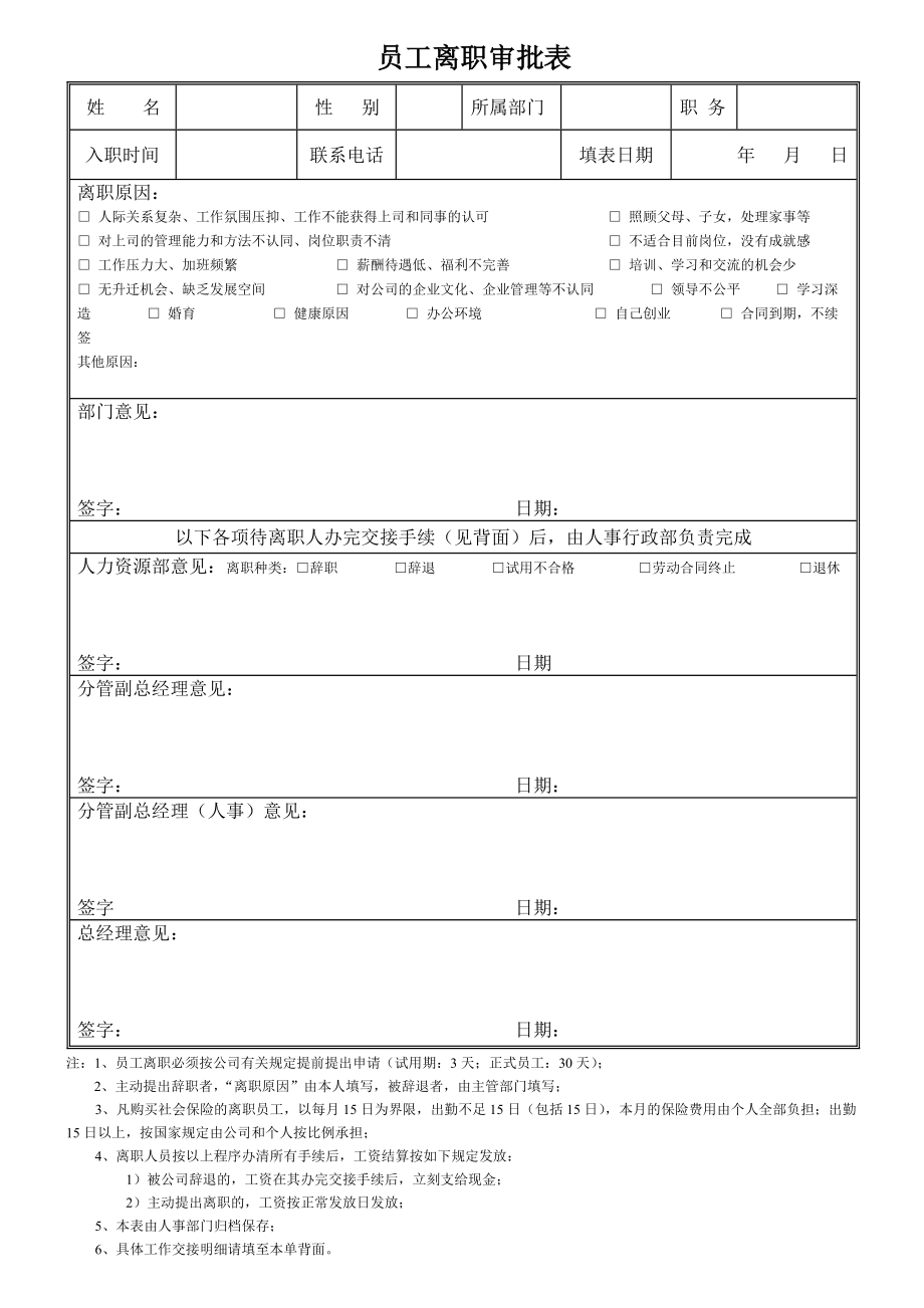 員工離職審批表 使用.doc_第1頁