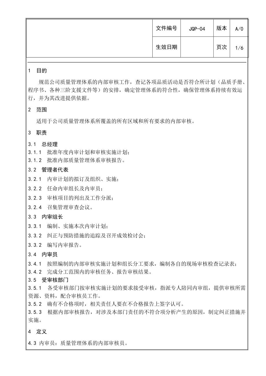 煤矿JQP04内部质量审核管理程序内部质量审核管理程序_第1页