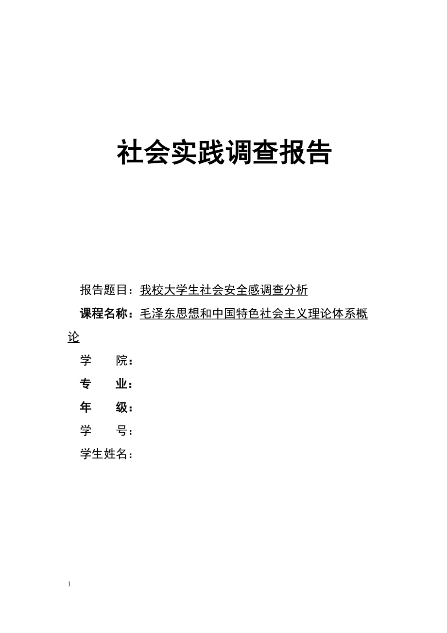 毛概社会实践调查报告社会安全感_第1页