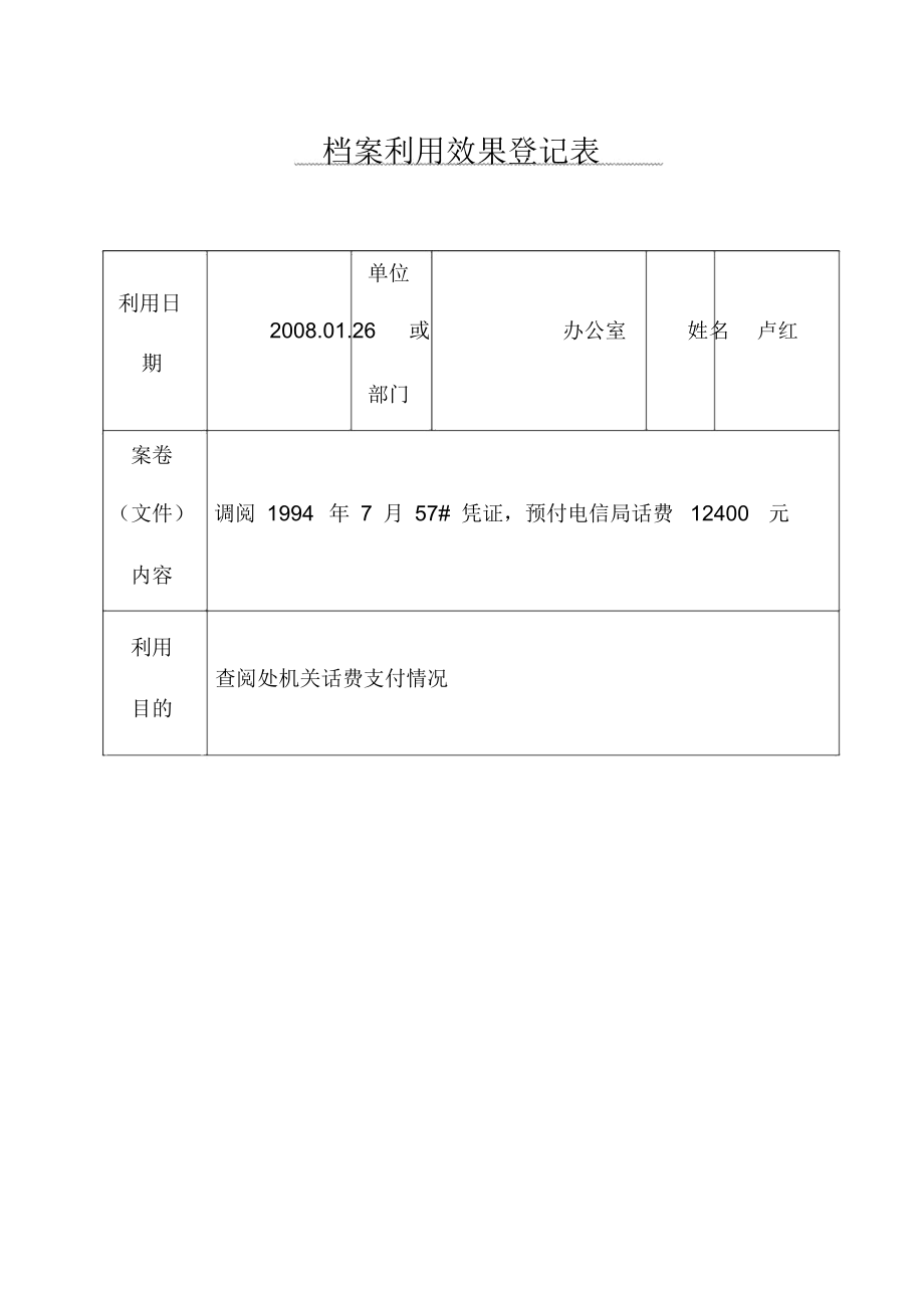 档案利用效果登记表